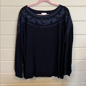 J. Jill Midnight Blue Floral Blouse Size XL